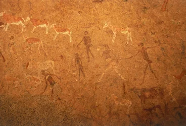 Detalle de pinturas rupestres en la Tierra de los Damara, Namibia. 6 de mayo de 1998.